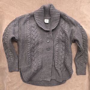 Cozy Grey Cable-Knit Shawl Collar Sweater Cardigan